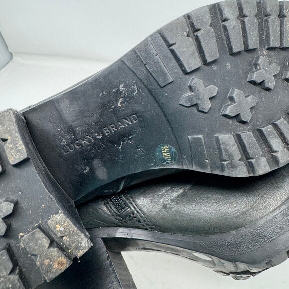 Lucky Brand Women’s Size 9.5 Black Leather Block Heel Ankle Boots Booties - Picture 10 of 14